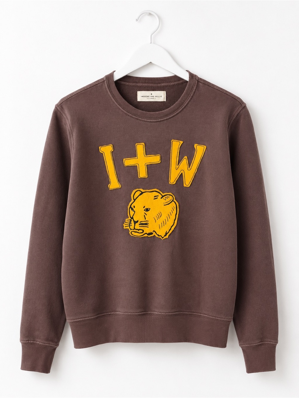 Imogene + Willie I+W Brown Graphic Sweatshirt Beaver Mascot Logo 100% Cotton XS